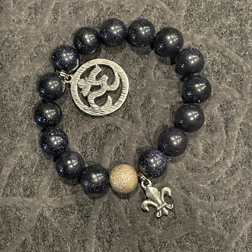 Chunky Black Bead bracelet with silver accent